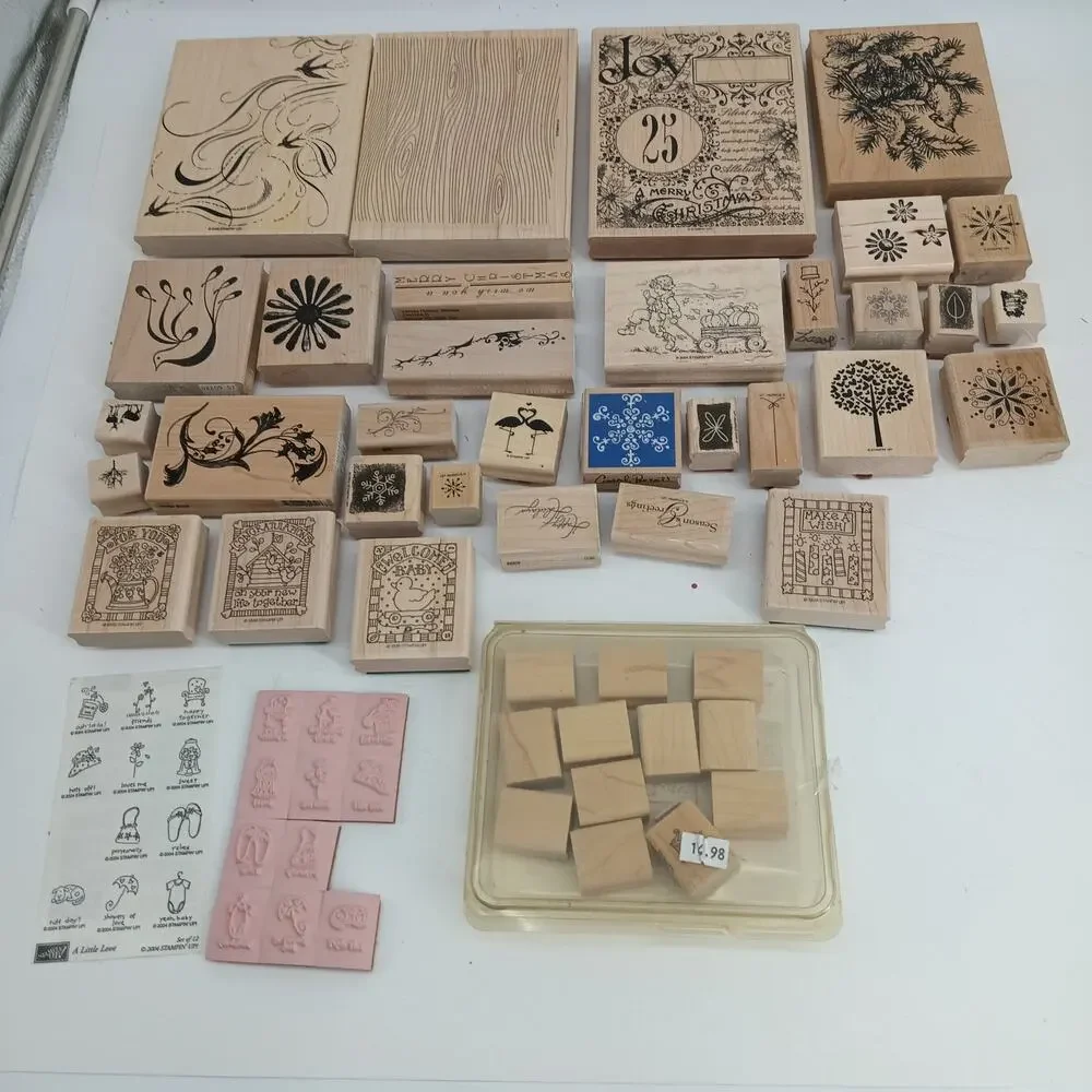 Rubber Stamp Lot 46+ Christmas Kids Shapes Wood Craft